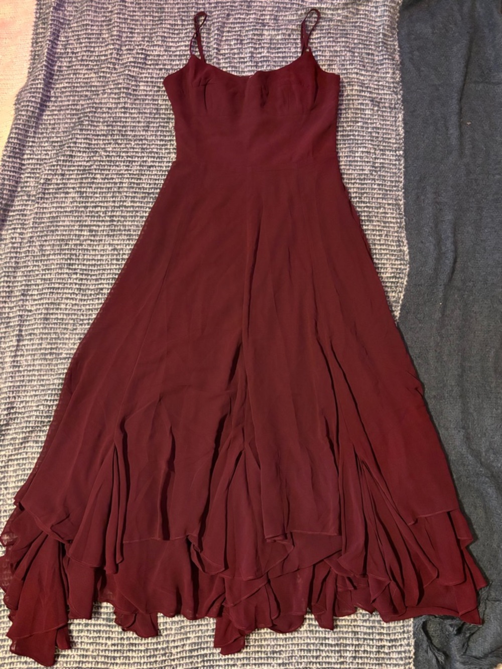 Elegant Burgundy High-Low Slip Dress with Spaghetti Straps